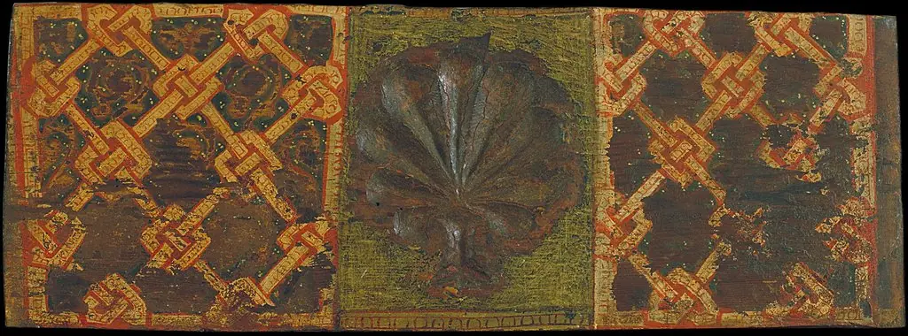 Coffered ceiling panel with palm leaf and interlacing motifs