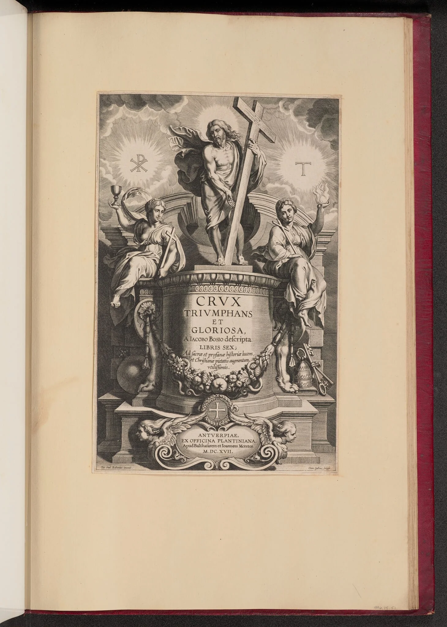 Title Page for Giacomo Bosio, Crux Triumphans et Gloriosa, by Cornelis Galle I, ink, 1617