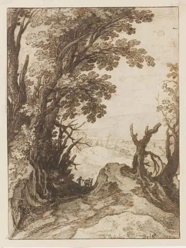 Landscape with a Sunken Road Between Trees Leading Over a Hill