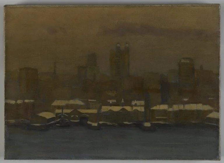 River Front, New York, in Winter, by Hamilton Easter Field, oil, 1912