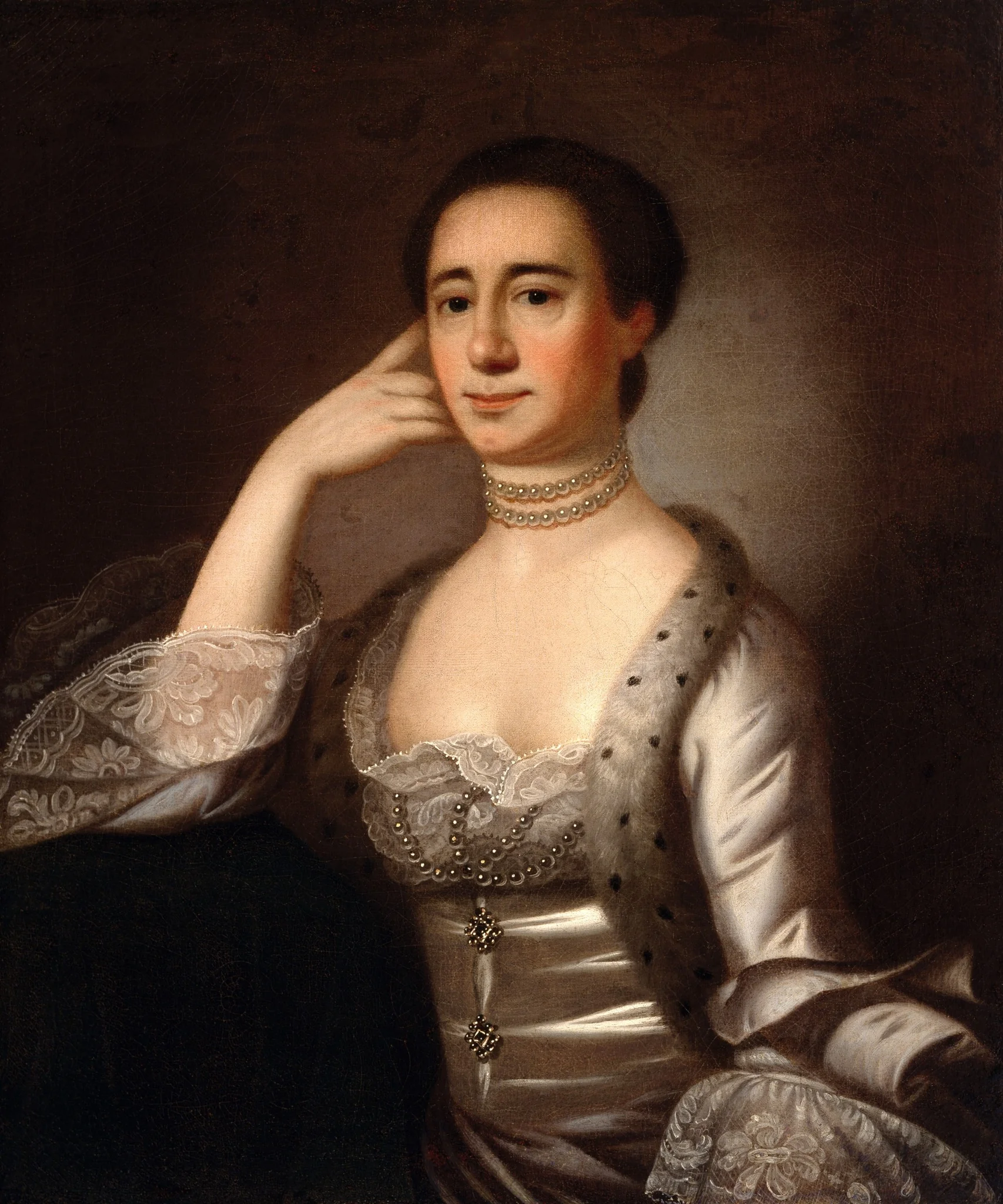 Portrait of Mrs. John Champneys (Anne Livingston, born 1746), by Jeremiah Theus, oil, 1763