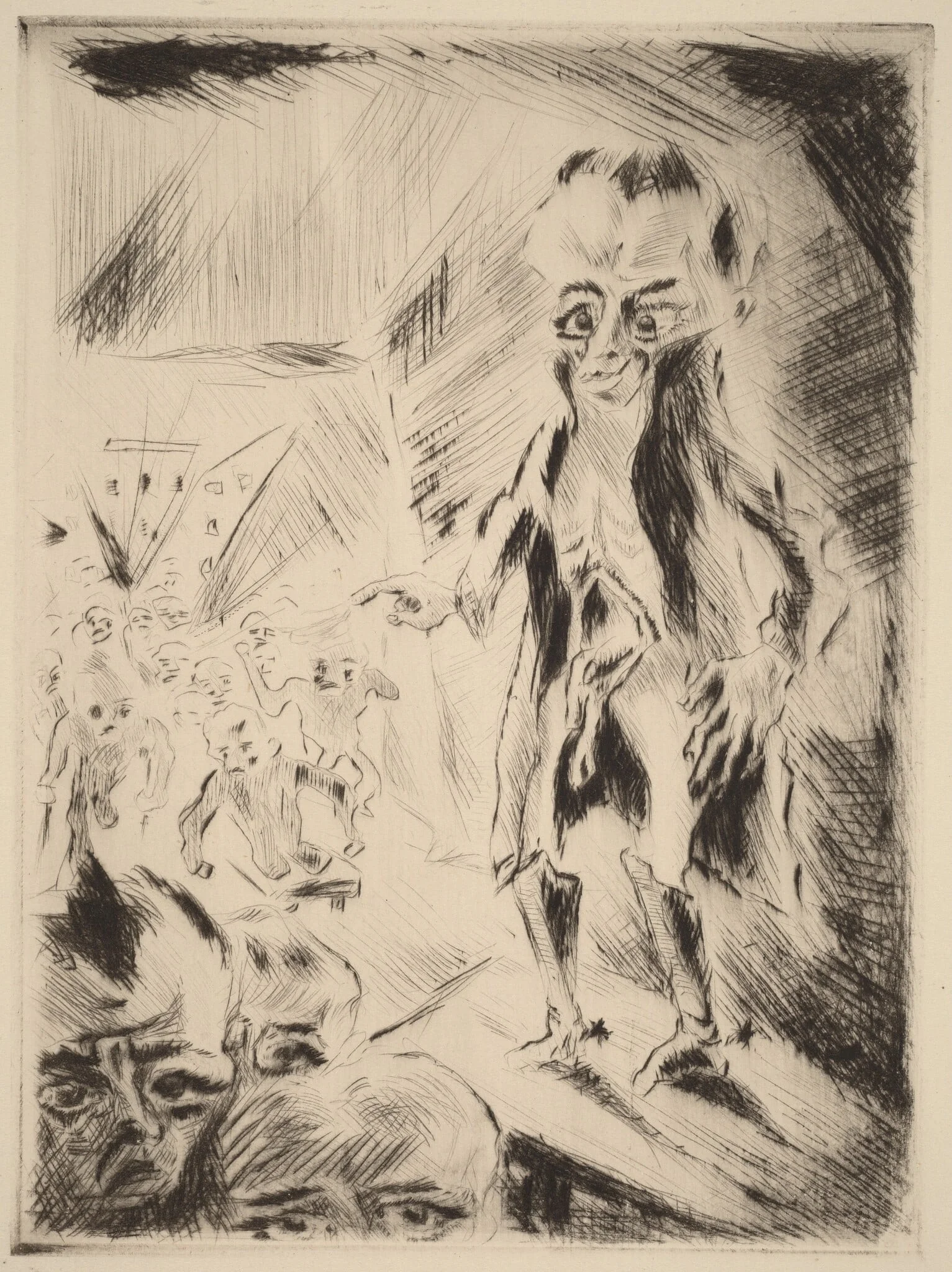 Scene in the Cafe with the Cripple, by Walter Gramatté, ink, 1918