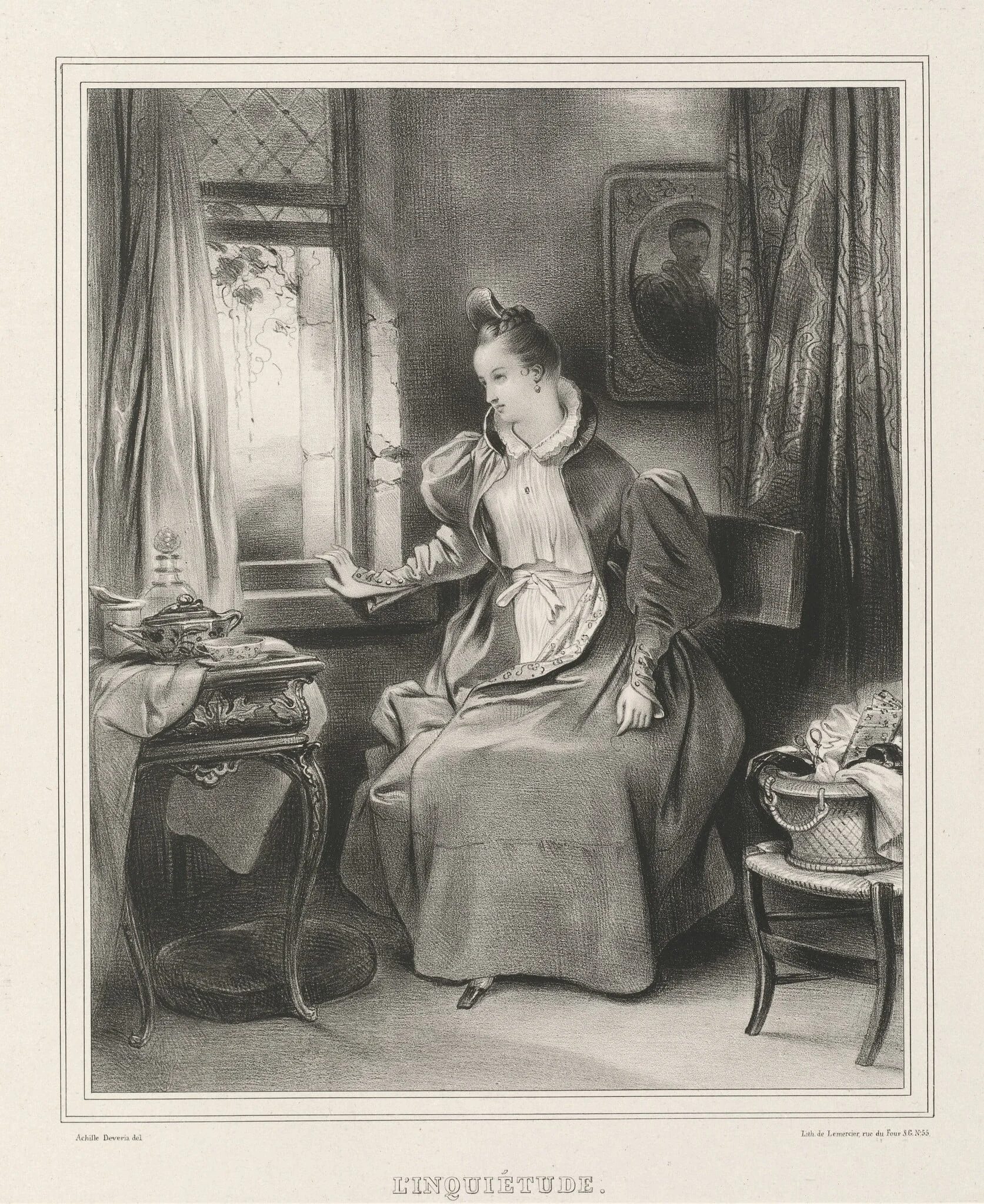 L'Inquietude, by Achille Devéria, ink, 1829