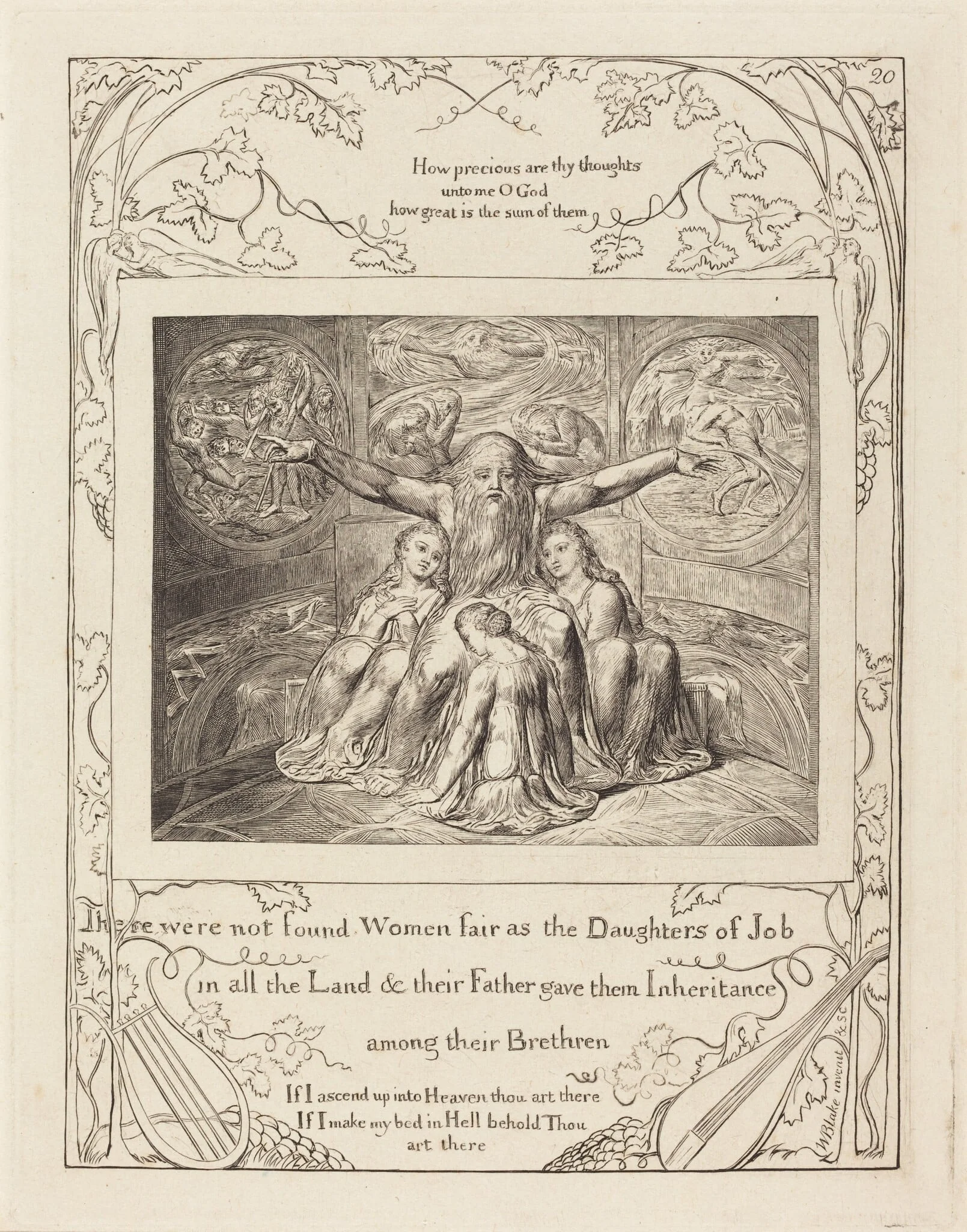 Job and His Daughters, by William Blake, ink, 1825