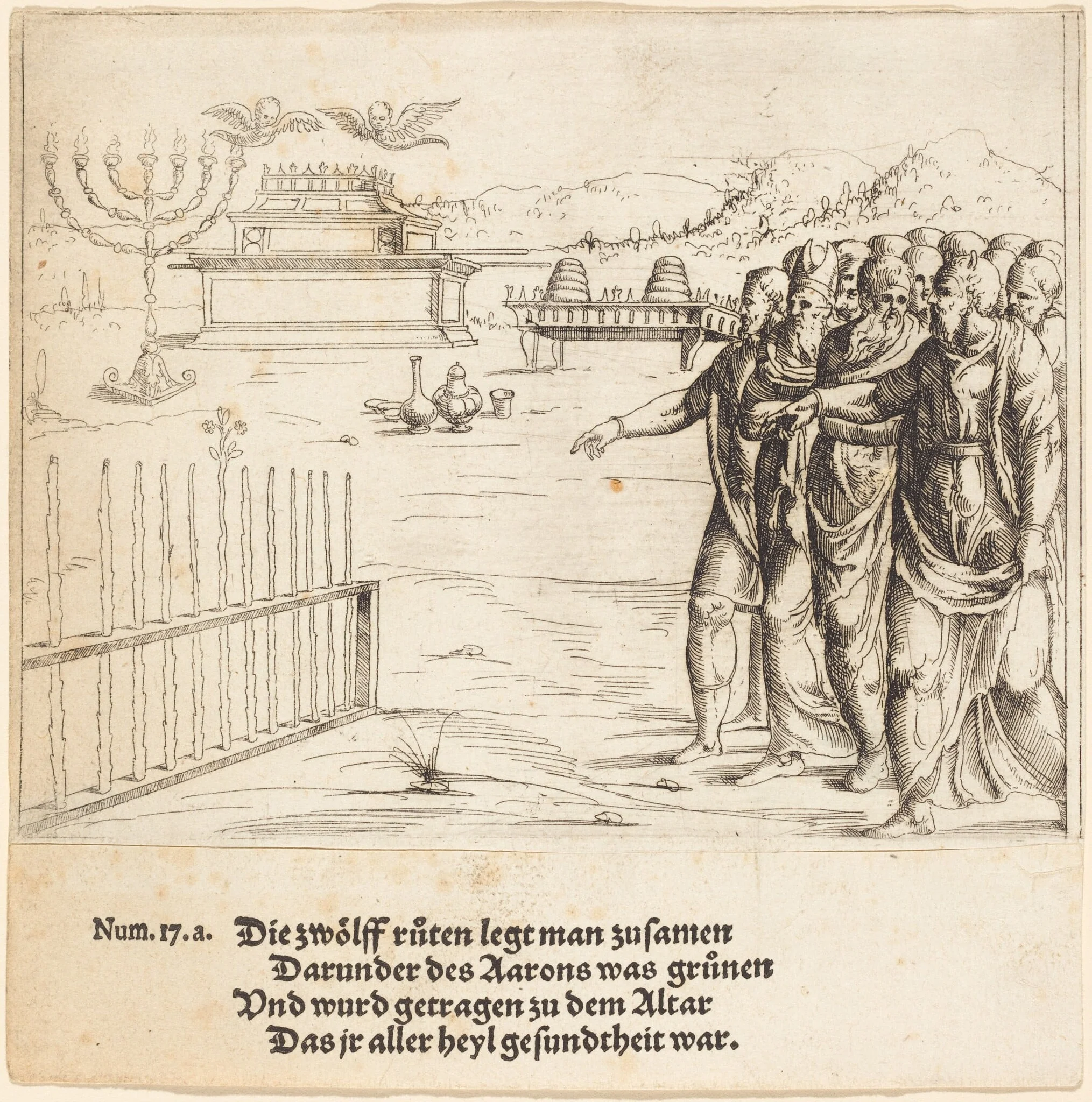 The Blossoming of Aaron's Rod, by Augustin Hirschvogel, ink, 1528