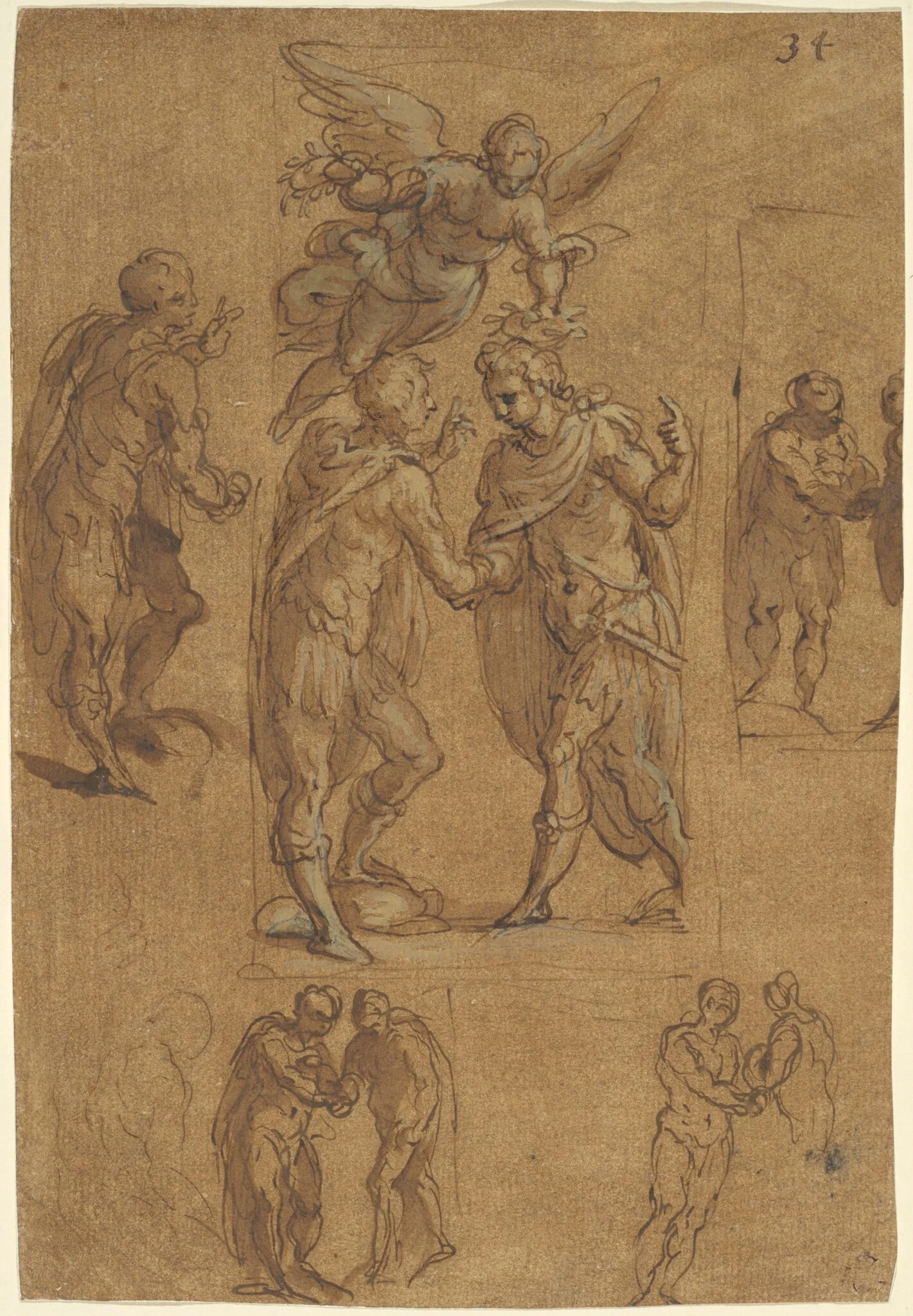 Two Soldiers Crowned by Victory, by Jacopo Palma il Giovane, ink, 1580
