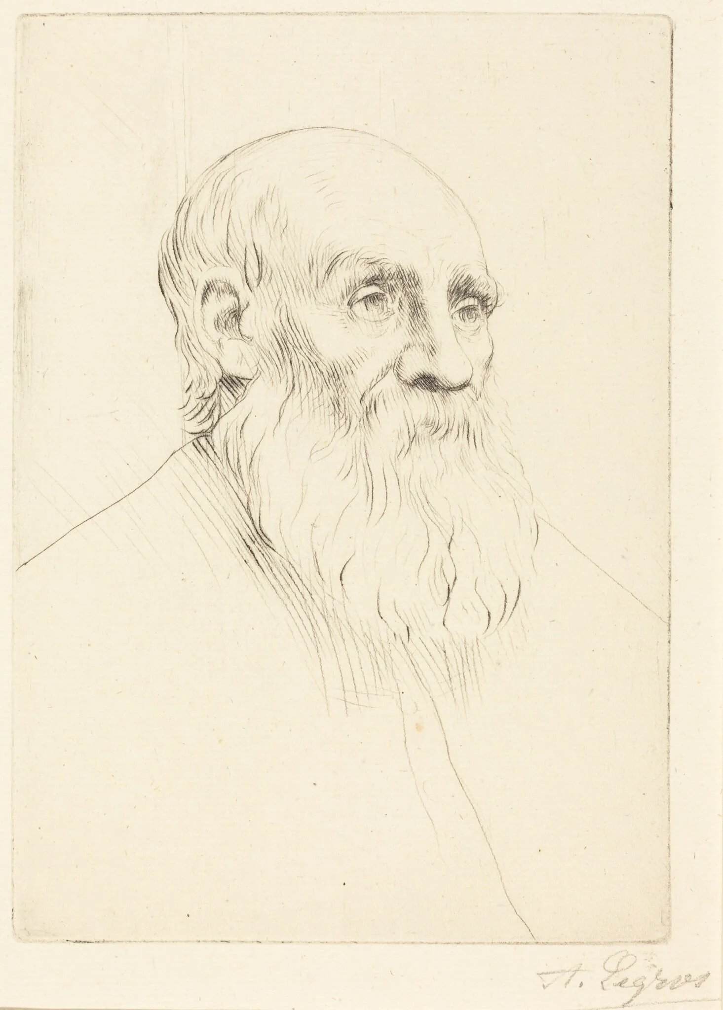 Head of an Old Man (Etude de tete), by Alphonse Legros, ink, 1874