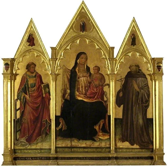 The Virgin and Child enthroned, between (left) St Lawrence and (right) St John Gualbert