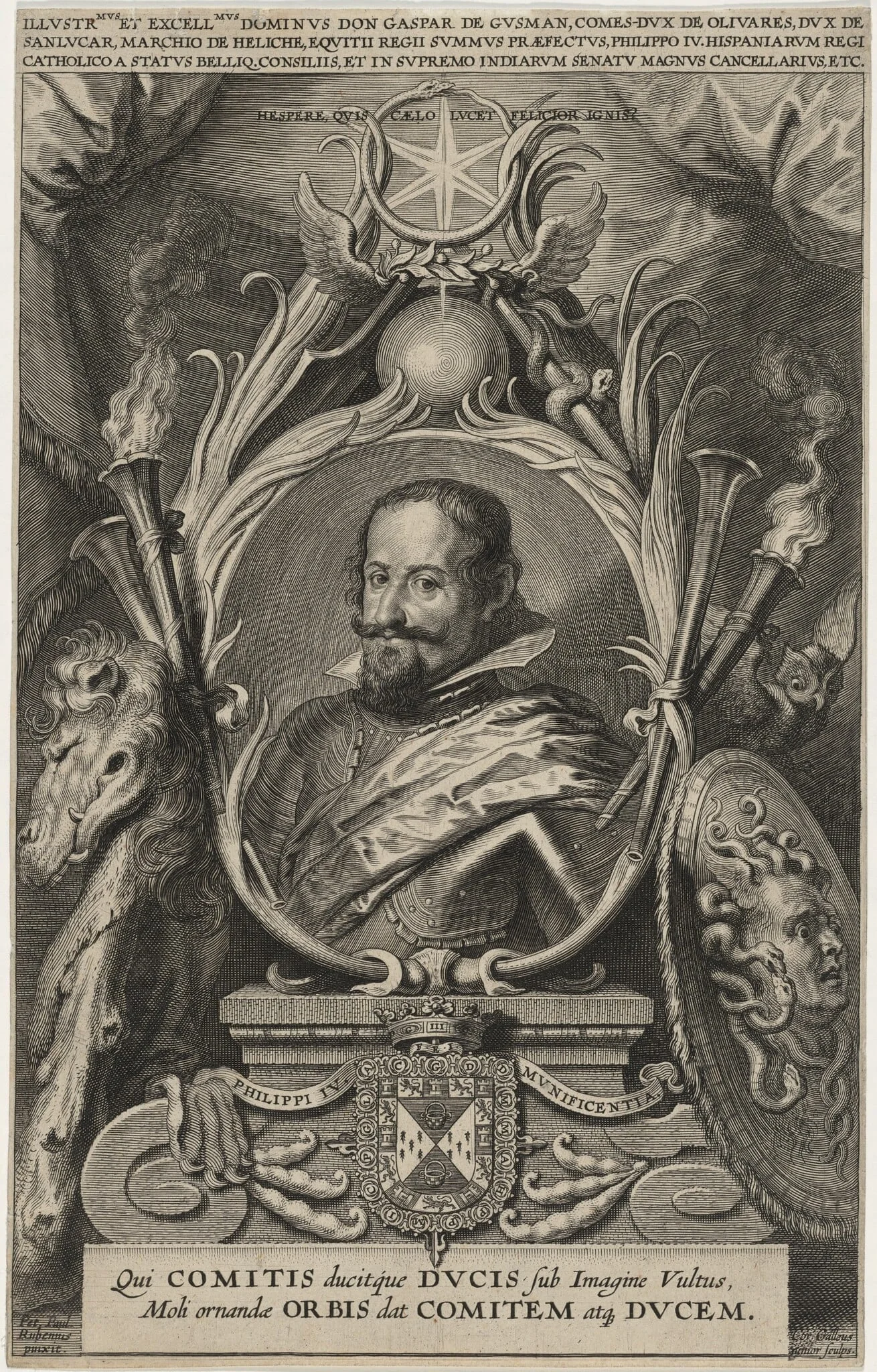 Gaspar de Guzman, Count of Olivares and Duke of San Lucas, by Cornelis Galle I, ink, 1613