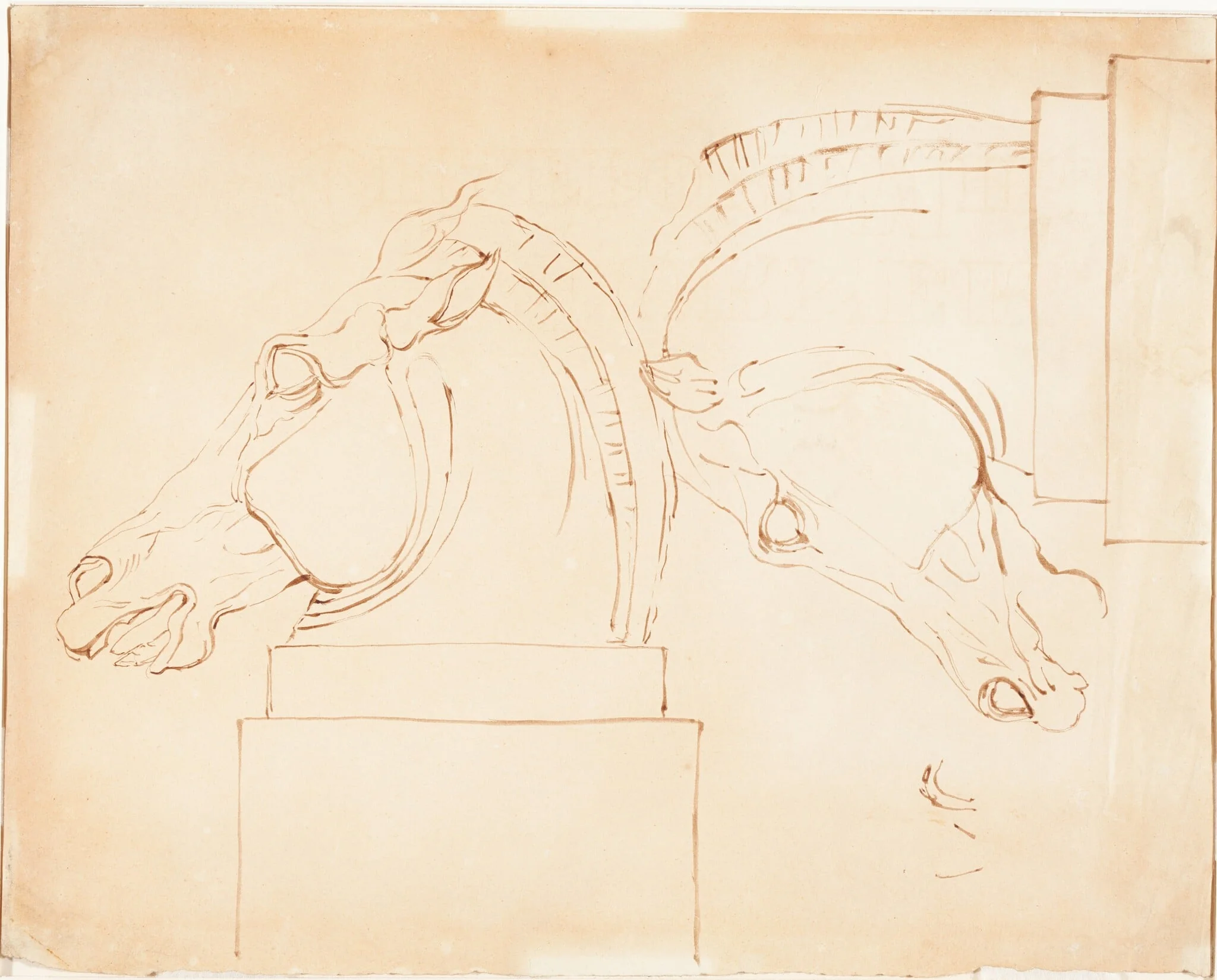 The Horse of Selene from the Elgin Marbles [recto], by William Etty, ink, 1807