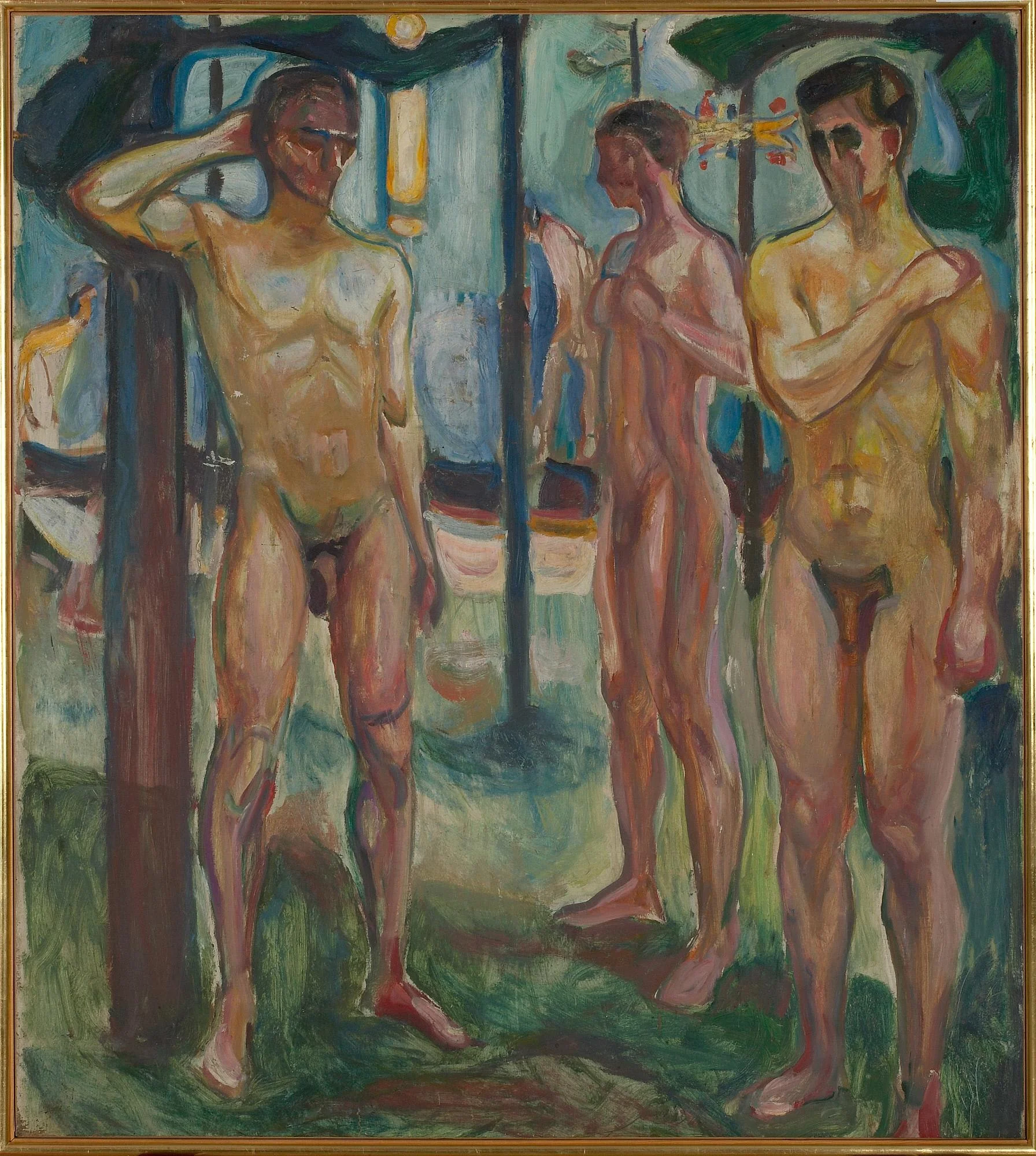 Naked Men in Landscape, by Edvard Munch, oil, 1923