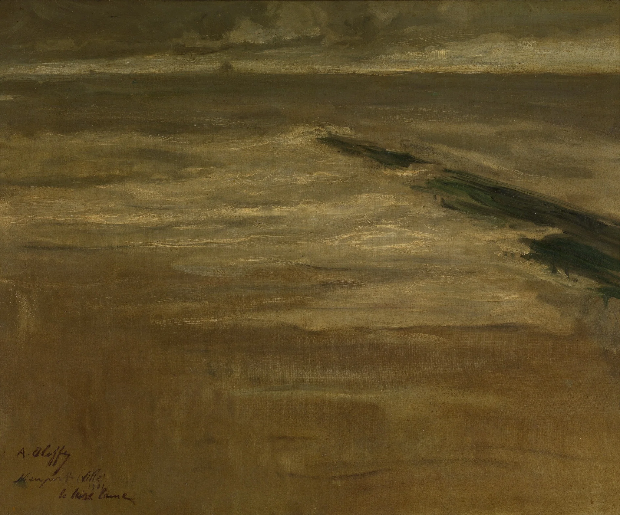 Breakwater at Nieuwpoort, by Auguste Oleffe, oil, 1901