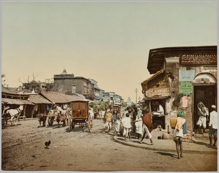 India. Calcutta. Upper Chitpore Road (A), after photo by Dr. Kurt Boeck, by Photoglob Co., 1900