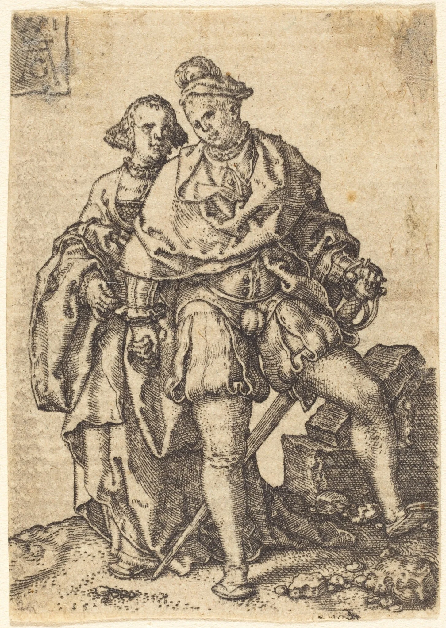Dancing Couple, by Heinrich Aldegrever, ink, 1551