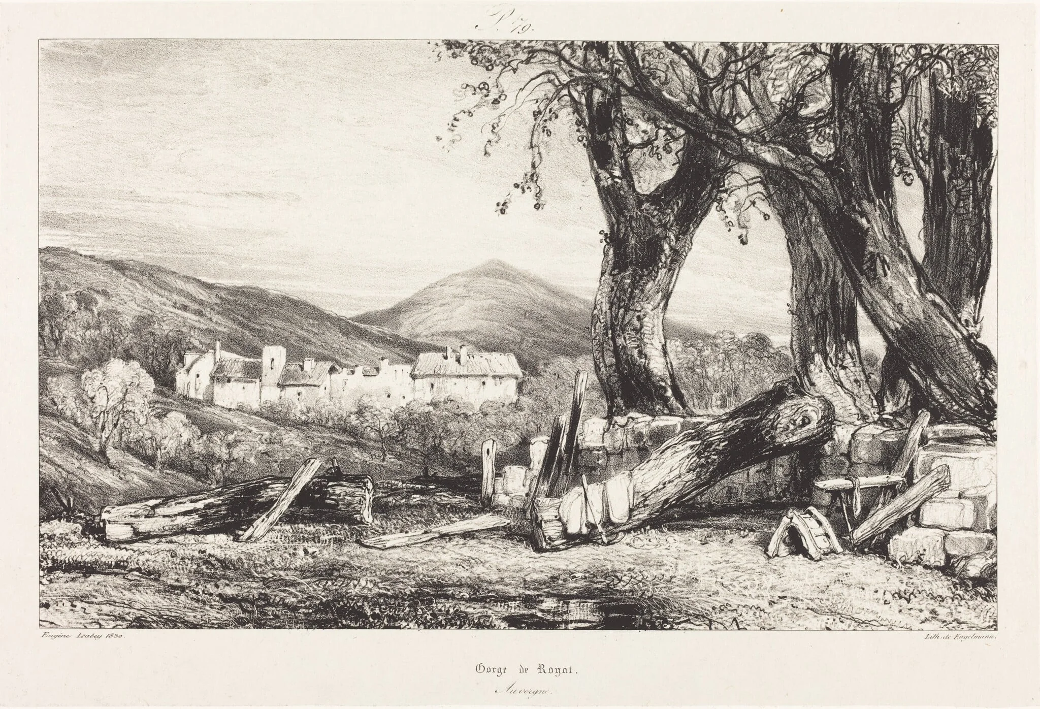 Gorge de Royat, Auvergne, by Eugène Isabey, ink, 1844
