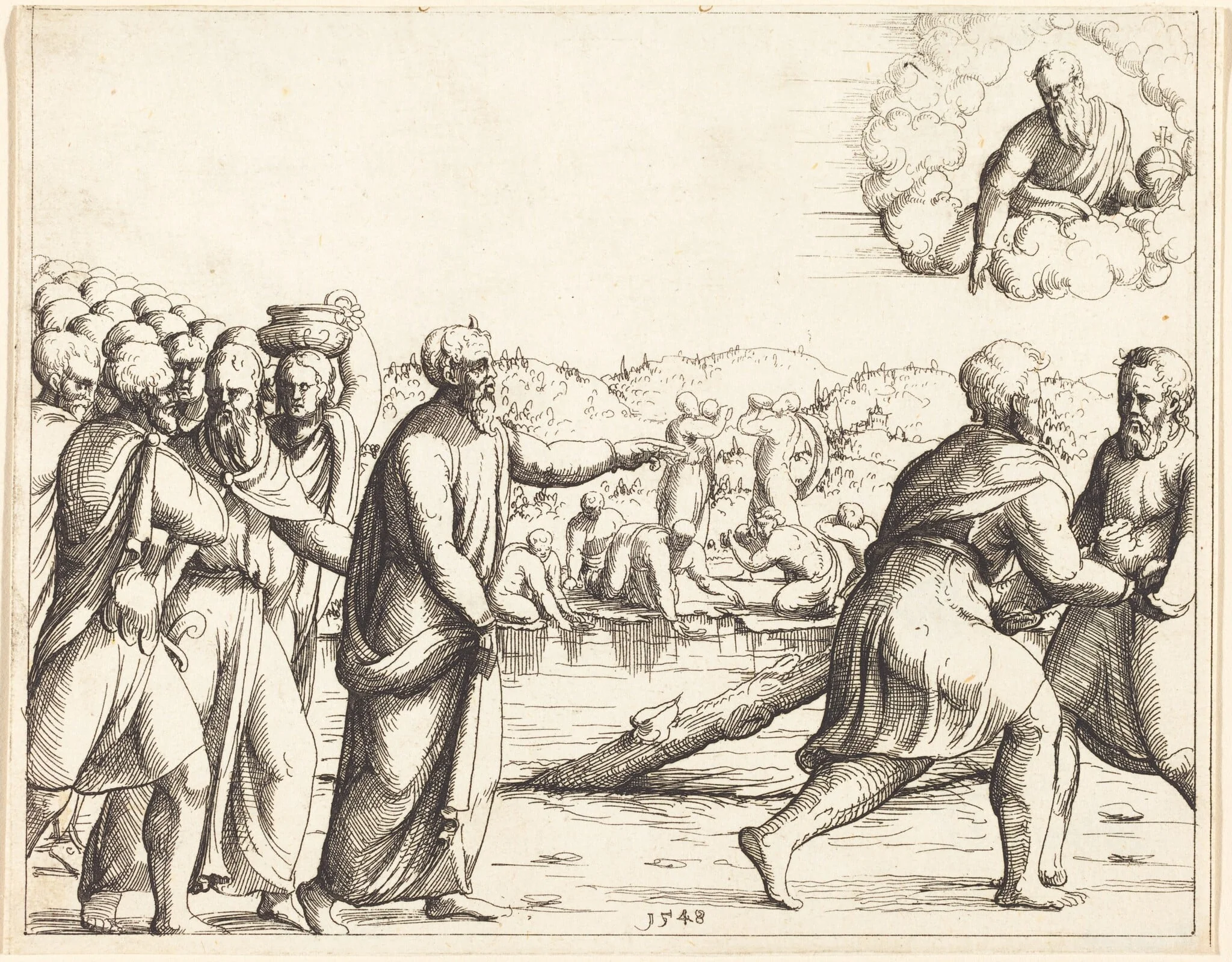 The Lord Sweetens the Waters of Marah, by Augustin Hirschvogel, ink, 1528