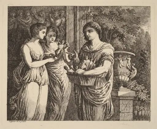 Figurine Seller with Two Girls