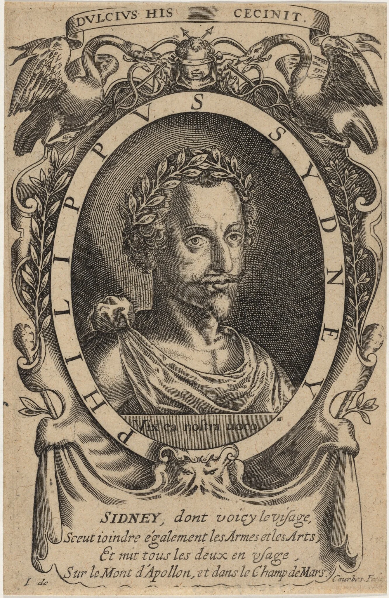 Sir Philip Sidney, Soldier and Poet, by Jean de Courbes, ink, 1625