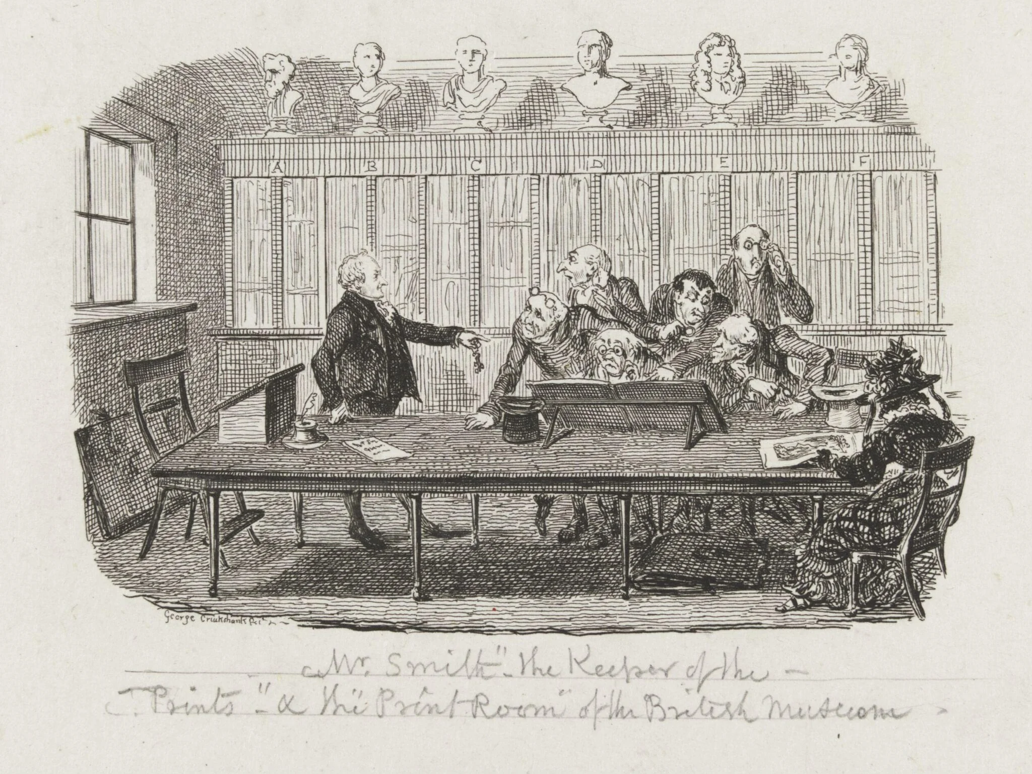 Mr Smith -  "The Keeper of the Prints" & the "Print Room" of the British Museum, by George Cruikshank, 1828