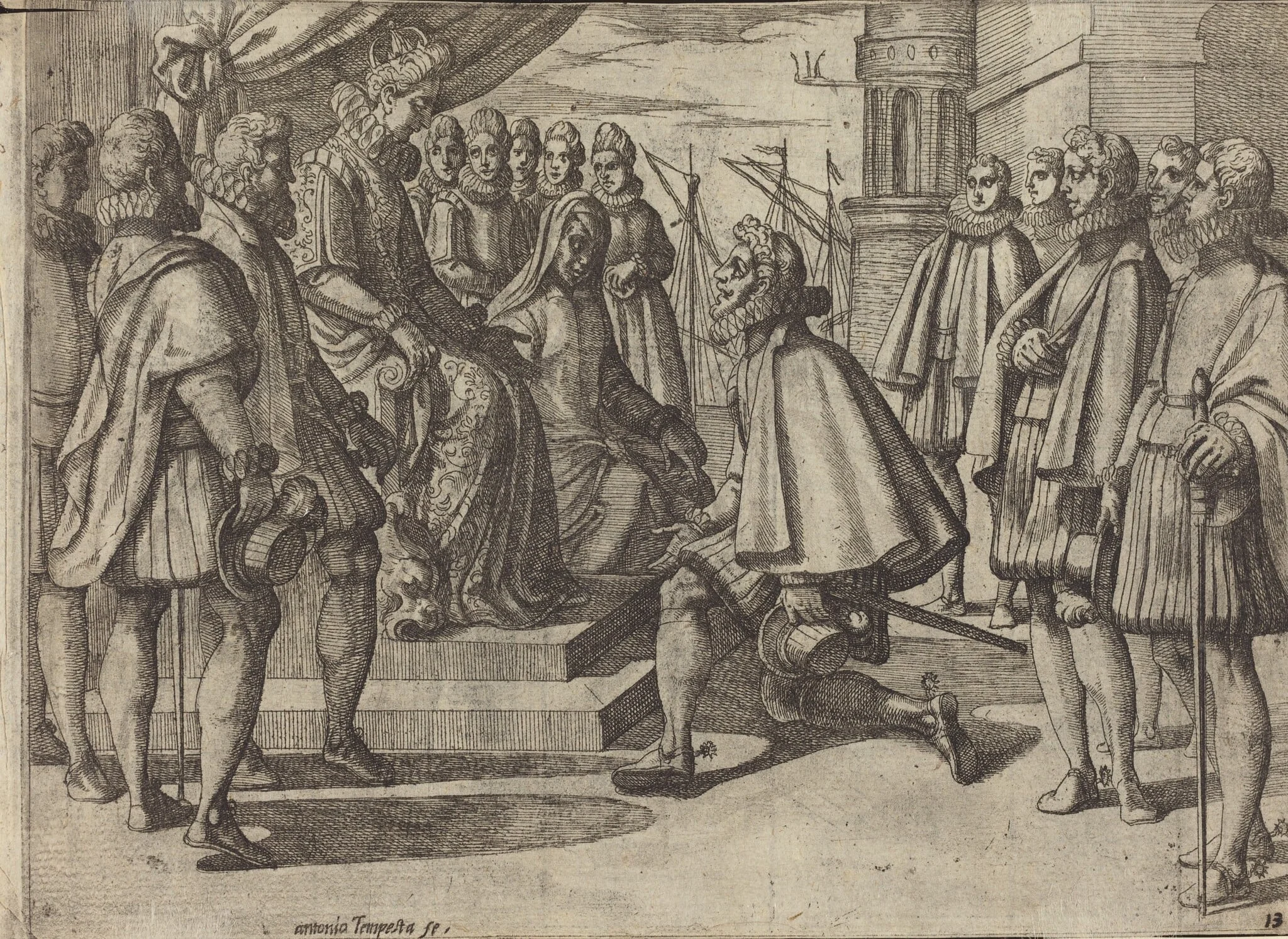 Spanish Duke Before Margaret of Austria [verso], by Antonio Tempesta, ink, 1612
