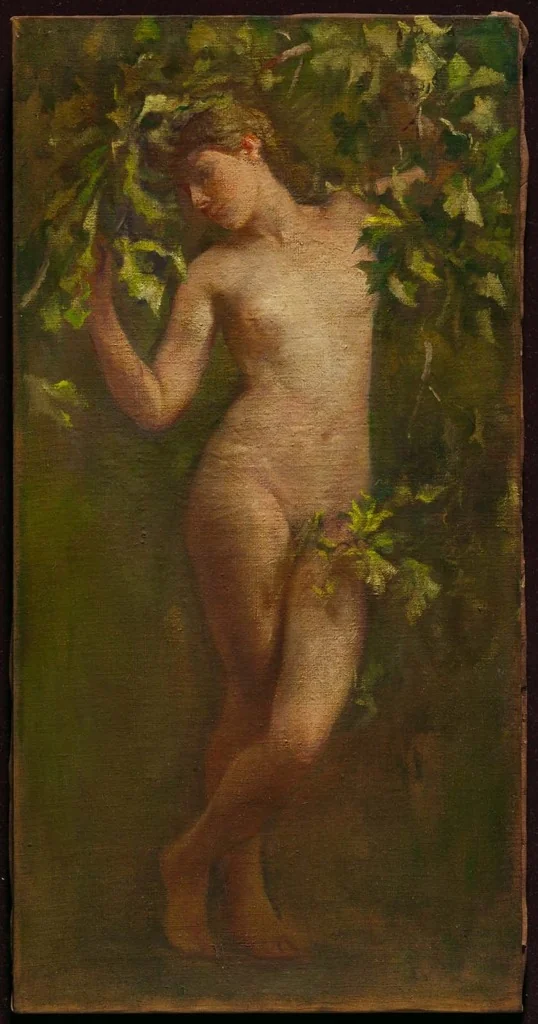Woman Bending Down Branch (Study for Cornelius Vanderbilt II, House, New York), by John La Farge, oil, 1891