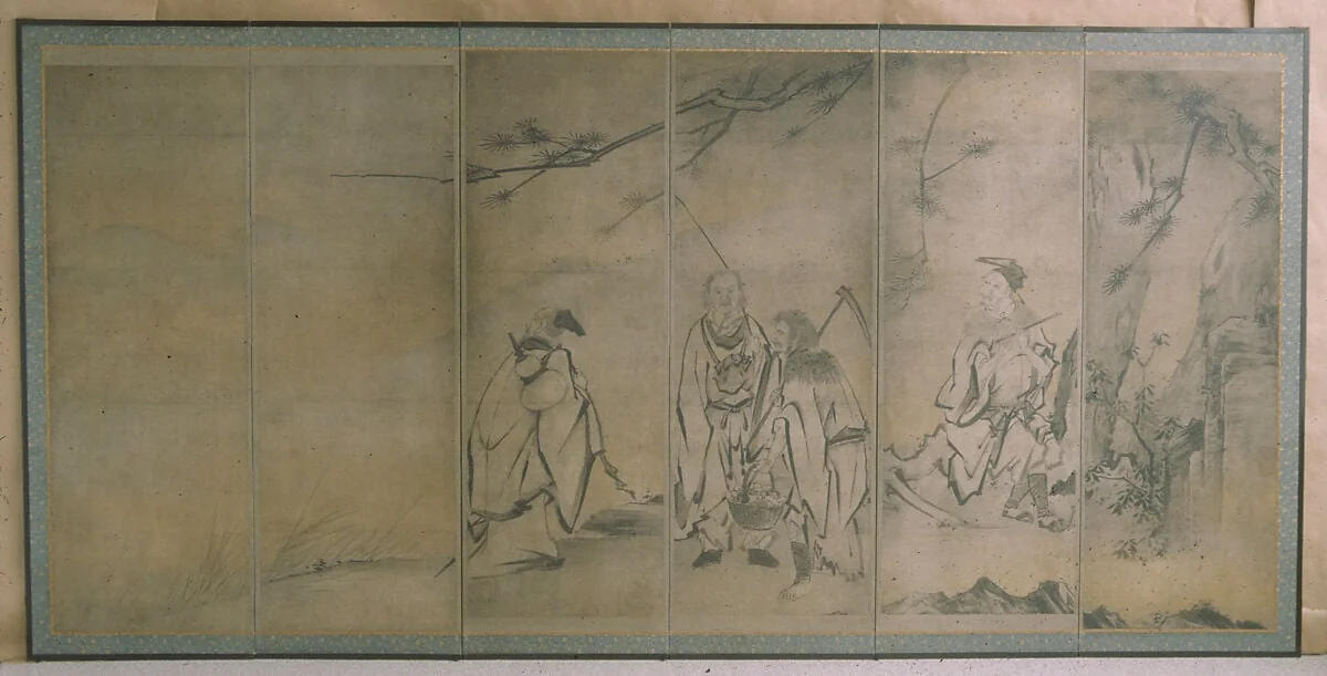 群仙図屏風|Immortals, by Hasegawa Sakon 長谷川左近, ink, 1630