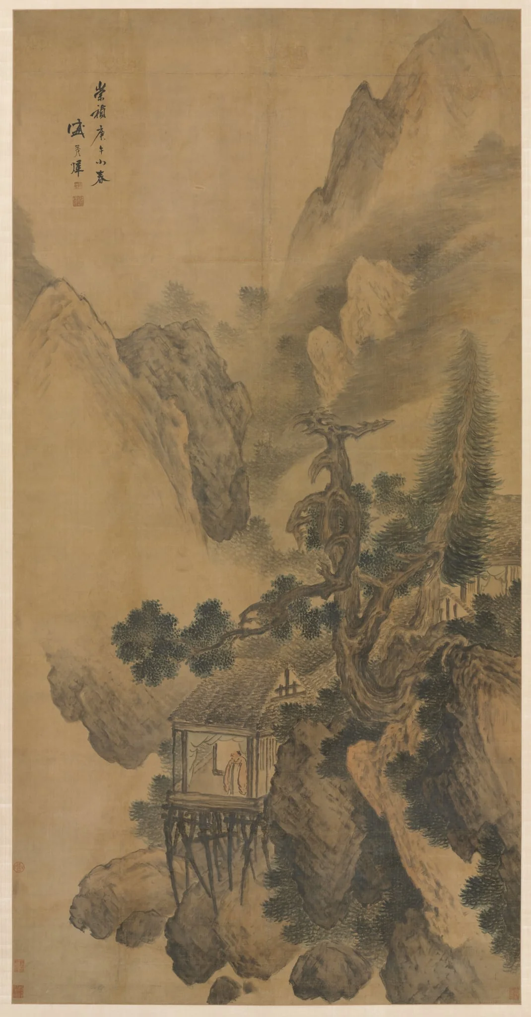 Lonely Retreat Overlooking a Misty Valley, by Sheng Maoye, unspecified, 1630