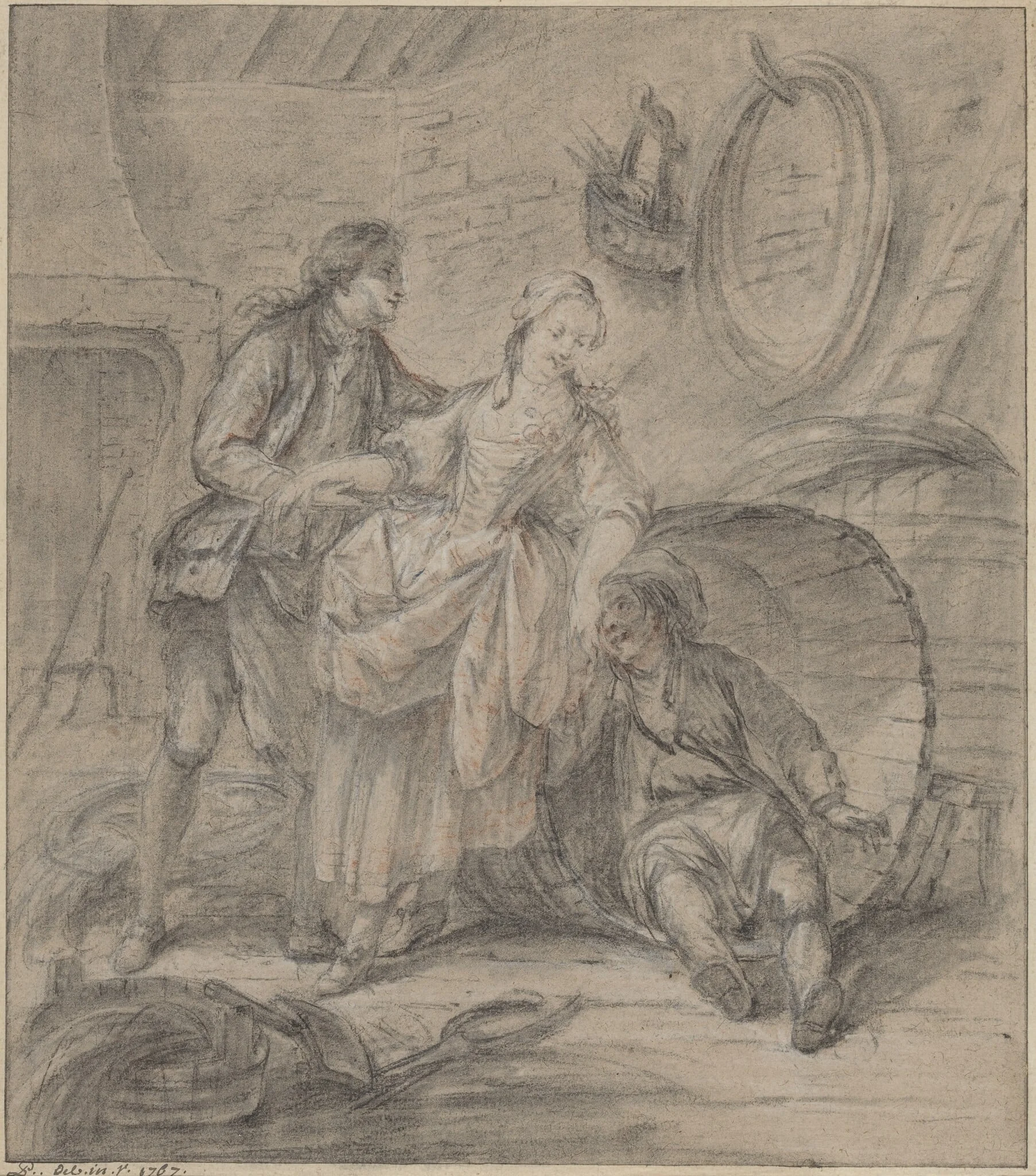 The Tale of the Cooper's Wife, by Pierre-Antoine Baudouin, chalk, 1767