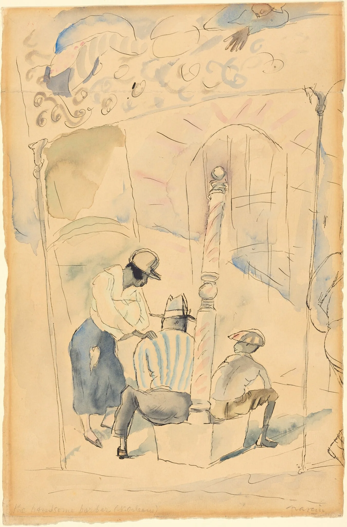 The Handsome Barber, by Jules Pascin, ink, 1917
