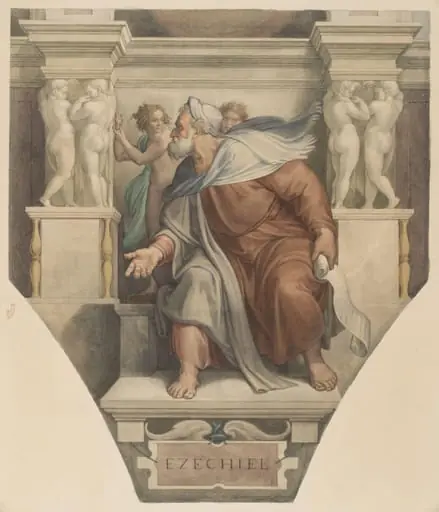 Copy after Michelangelo’s fresco of the ‘Prophet Ezekiel’ on the Sistine Chapel vault (Sistine Chapel, Rome, about 1511)