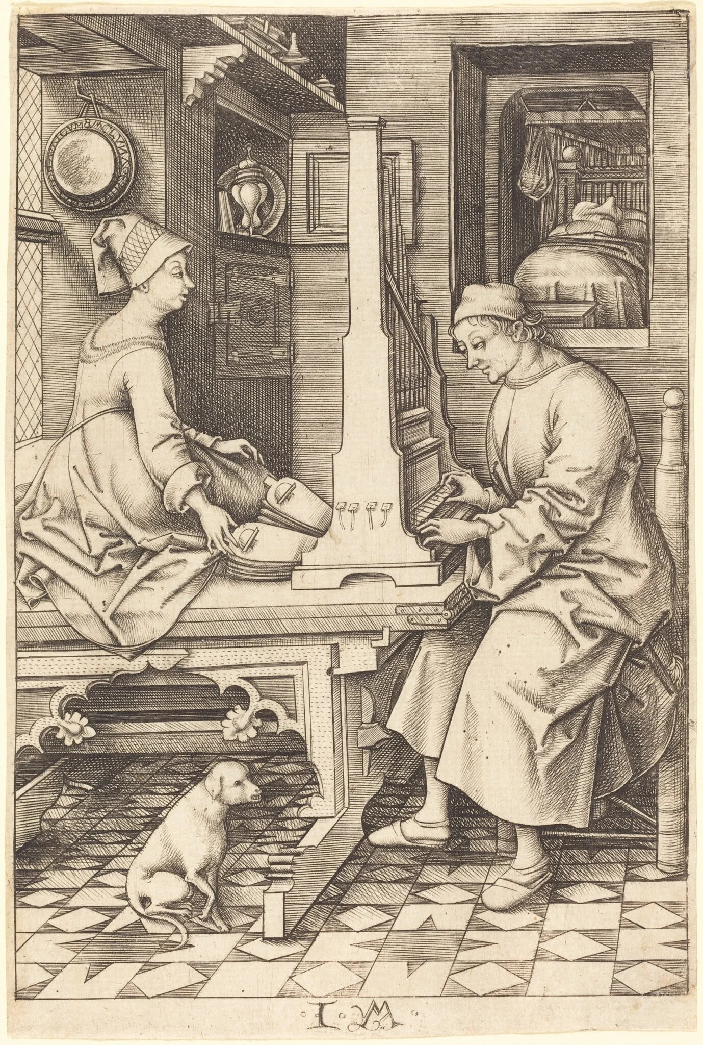 The Organ Player and His Wife, by Israhel van Meckenem, ink, 1499