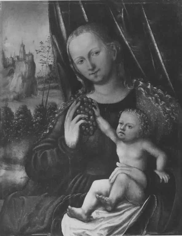 Virgin with child and bunch of grapes