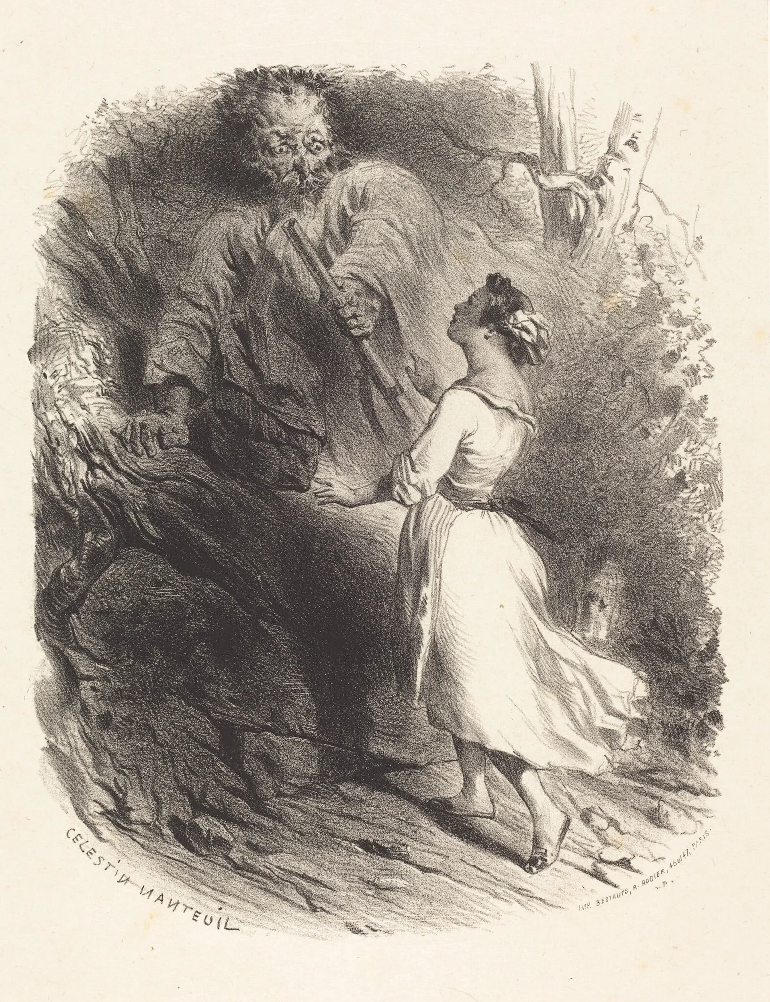Hunter Surprised, by Célestin Nanteuil, ink, 1843