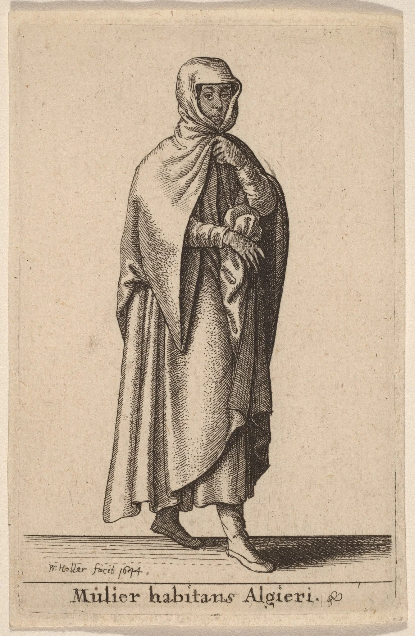Mulier Habitans Algieri, by Wenceslaus Hollar, ink, 1644