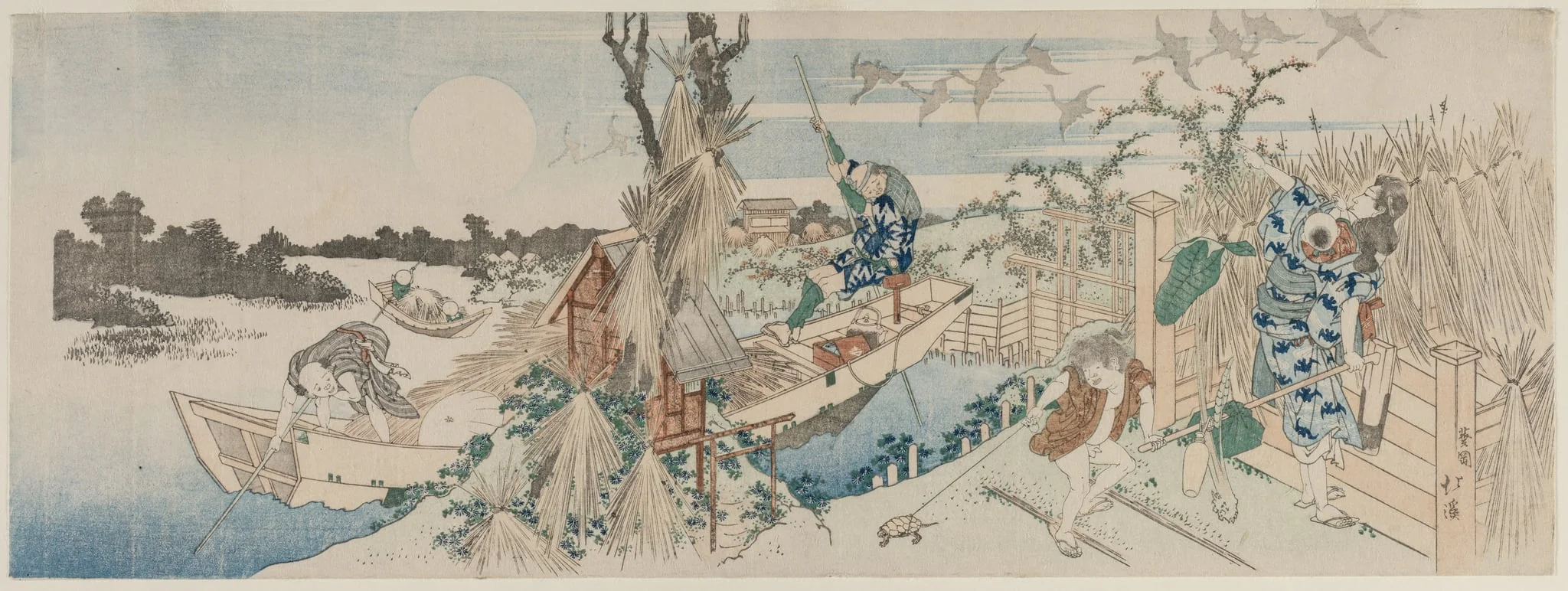 Landscape with Ferry Boat, Geese and Full Moon, by Totoya Hokkei, 1834
