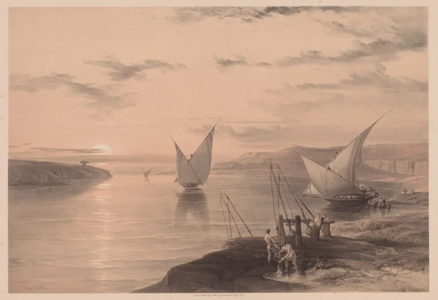 Egypt and Nubia:  Volume I - No. 12, Hadjar Silsilis, by Louis Haghe, 1838