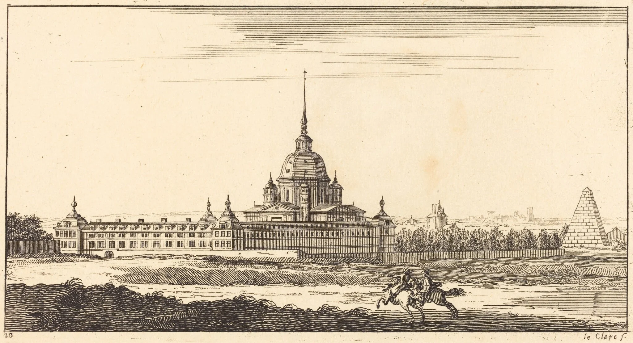 Landscape with Monastery, by Sébastien Le Clerc I, ink, 1673