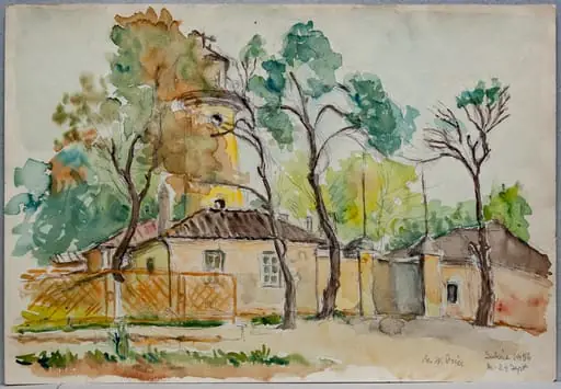 S 38 - Peisaj la Sulina (Stradă cu case și pomi)
