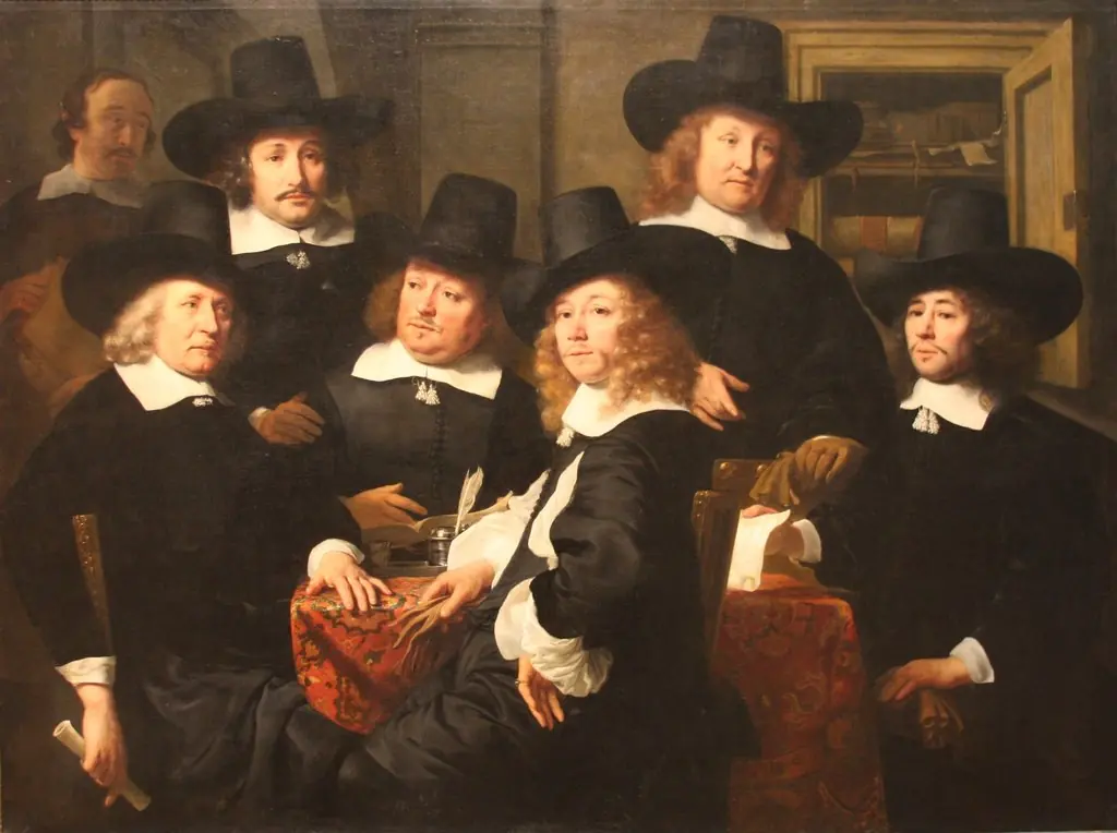 Six regents and the beadle of the Nieuwe Zijds institute for the outdoor relief of the poor