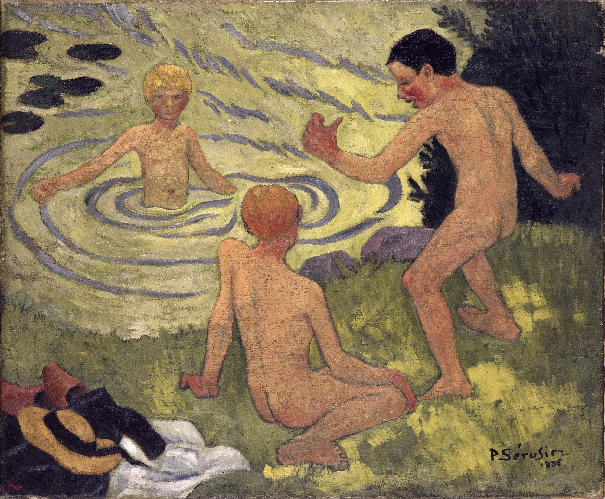 Boys on a river bank, by Paul Sérusier, oil, 1906