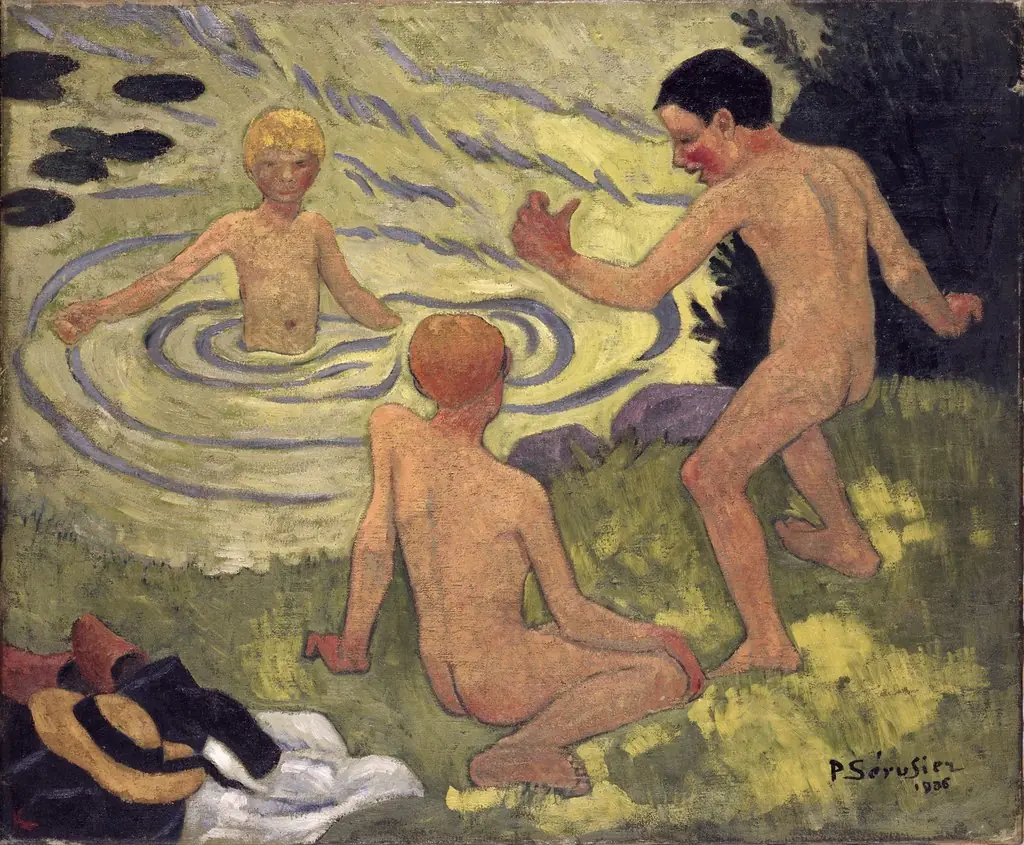Boys on a river bank