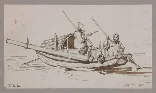 A Tanka boat operated by two boatwomen