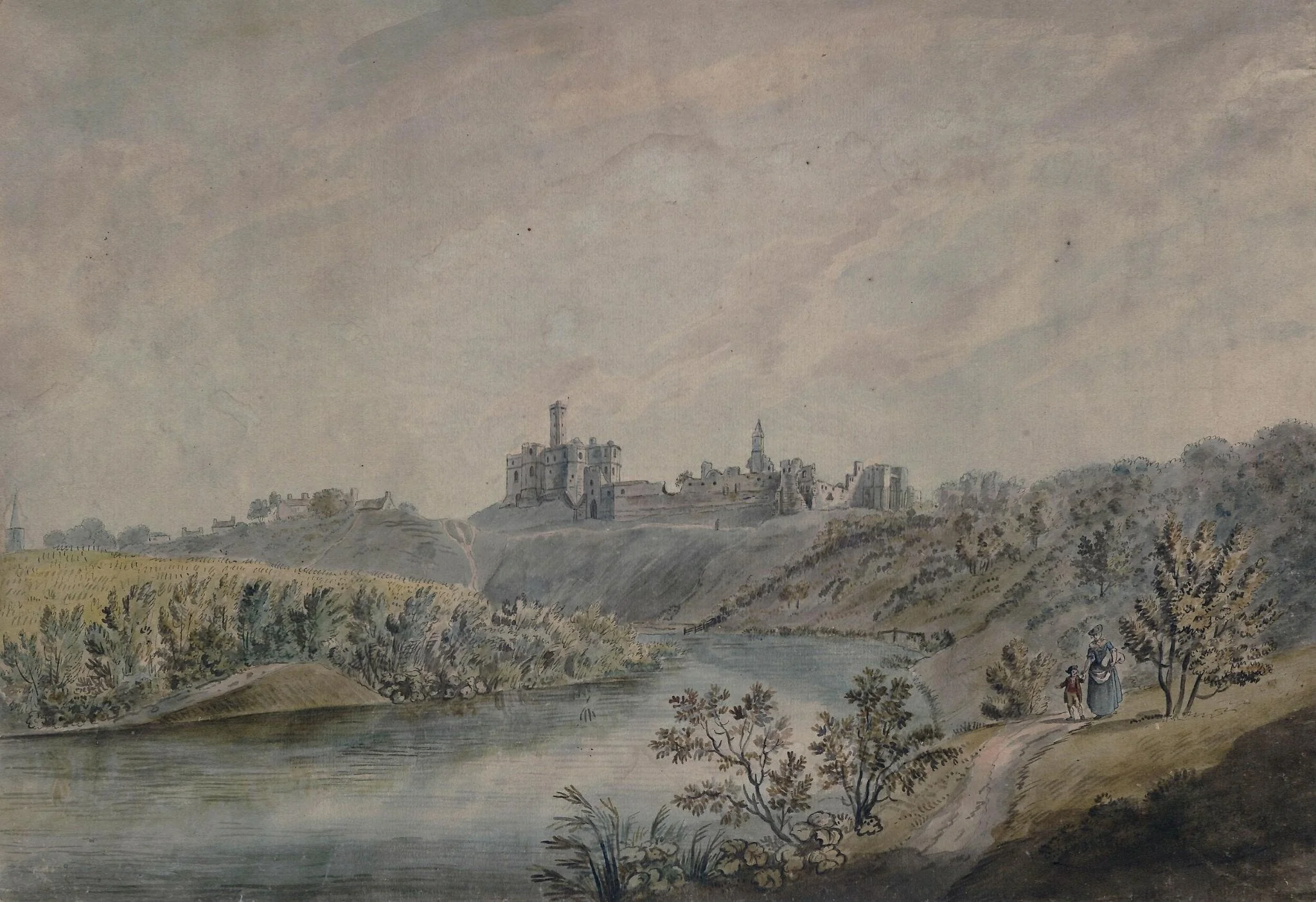 Warkworth Castle, Northumberland, by Francis Grose, watercolor, 1750