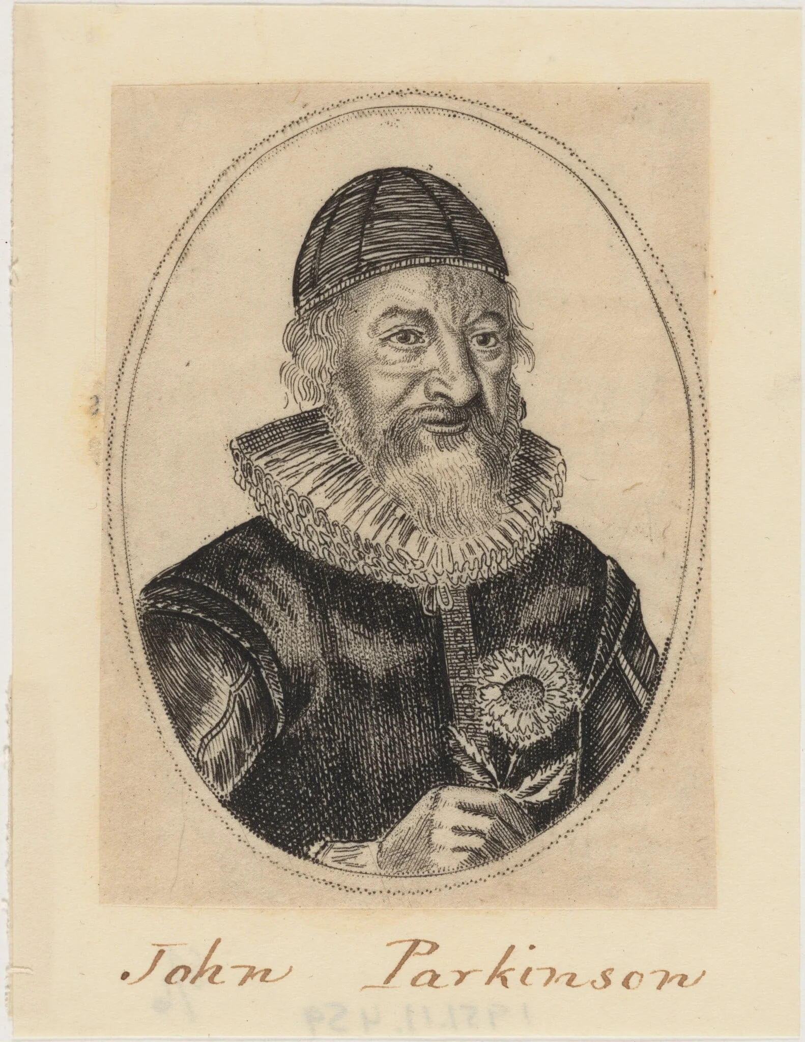 John Parkinson, Apothecary and Herbalist to James I, by William Marshall, ink, 1640