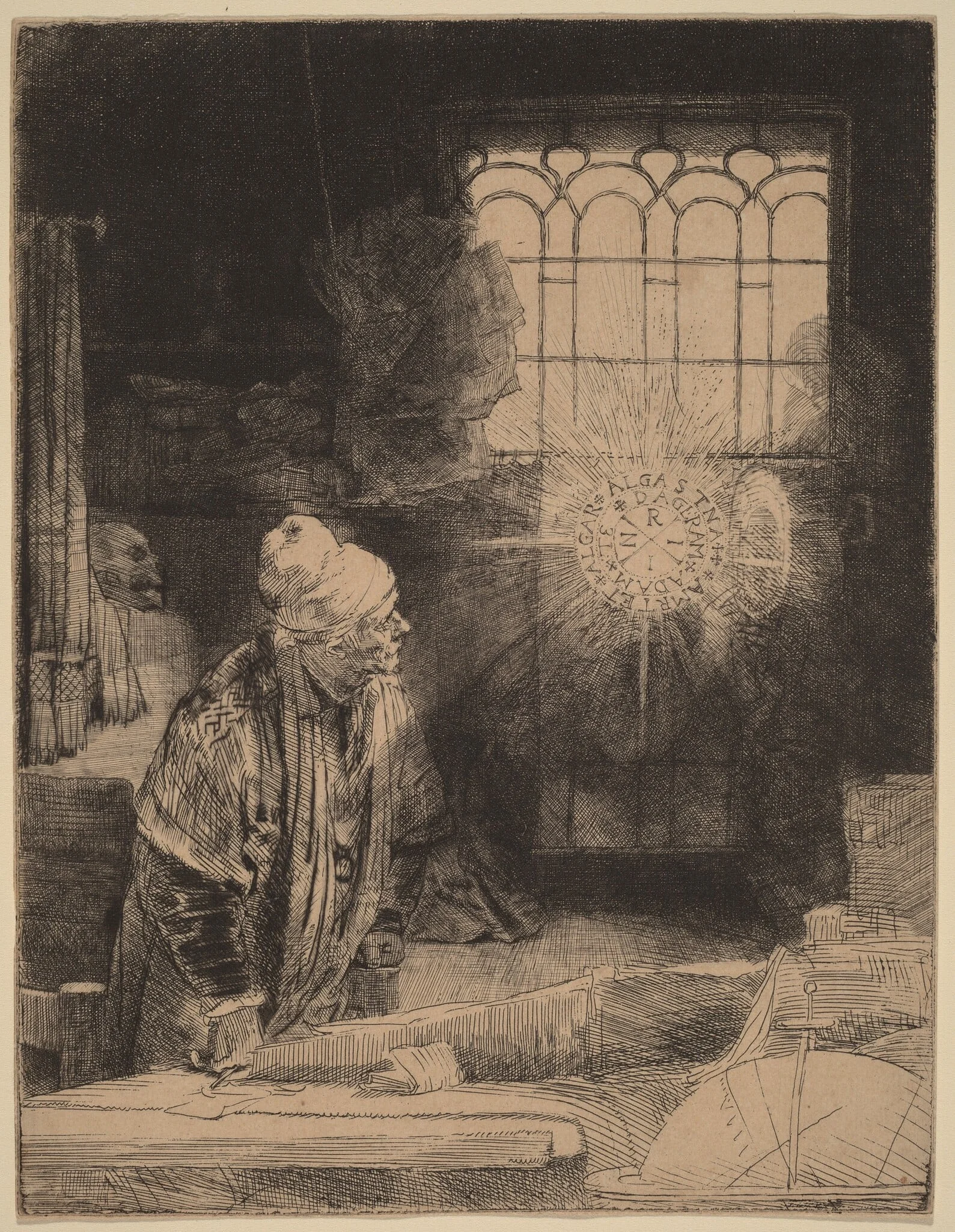 Faust, by Rembrandt, ink, 1652