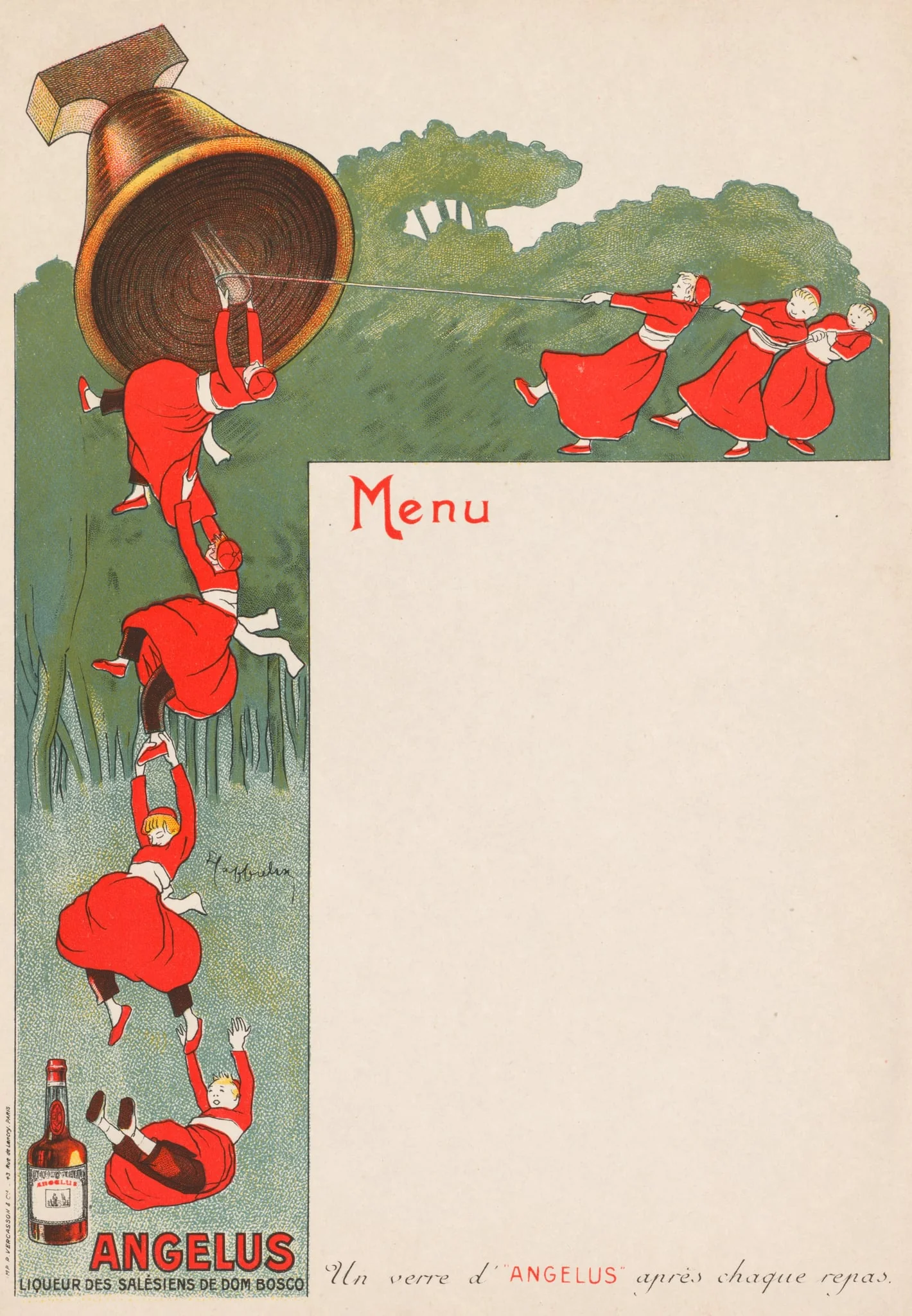 Menu Page (Angelus: Liqeur des Salésiens de Dom Bosco), by Leonetto Cappiello, 1911