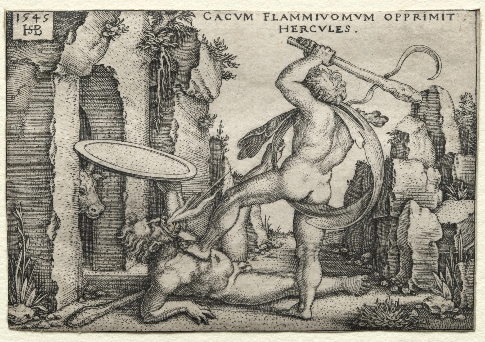 The Labors of Hercules: Hercules Killing the Giant Cacus, by Sebald Beham, 1545
