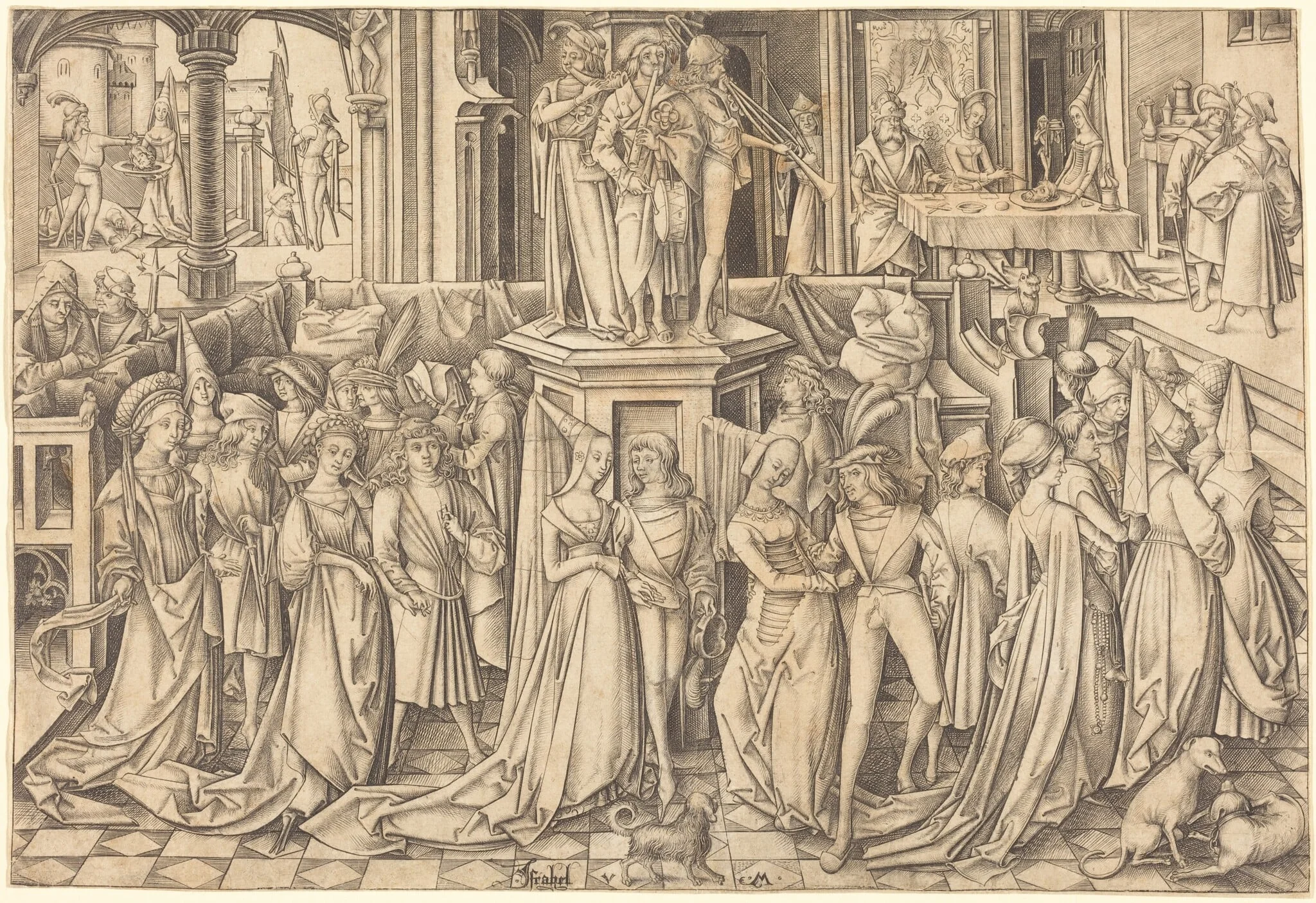The Dance at the Court of Herod, by Israhel van Meckenem, ink, 1500