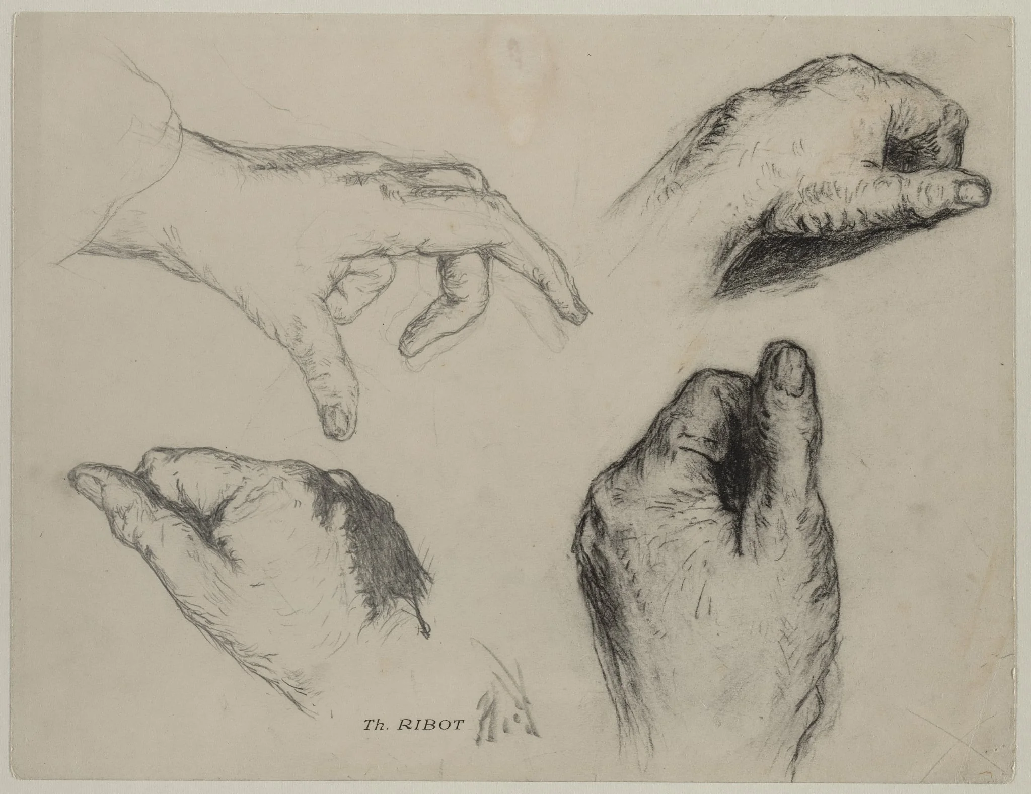 Study of Hands (recto), by Augustin Théodule Ribot, 1804