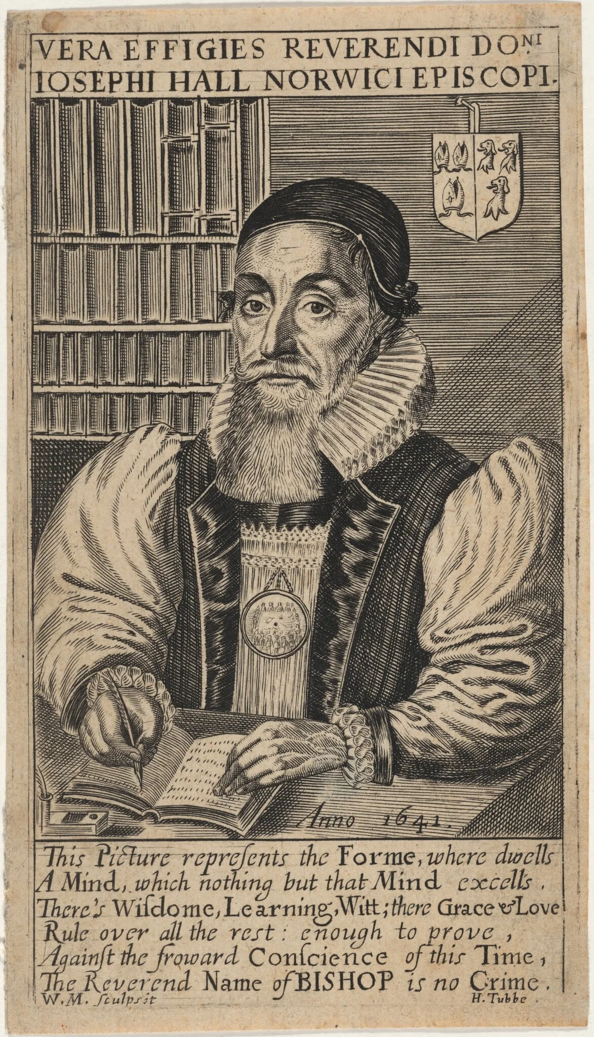 Joseph Hall, Bishop of Norwich, by William Marshall, ink, 1641